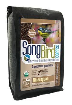 Café de Acción de Gracias "SongBird Nicaraguan" Café de grano entero cultivado a sombra orgánica de tostado medio, bolsa de 12 onzas disponible en Yaxa Peru