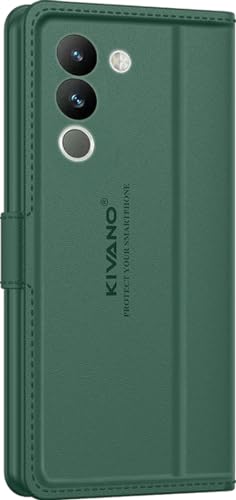 Image of KIVANO LUXE Compatible for Vivo Y200 5G Luxury Handmade Leather Magnetic Flip Folio Case | Card Holder & Kickstand | Slim Protective Cover | Unisex - Green