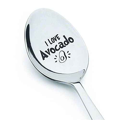 THE BASH AFFAIR Avocado Lover Gift, Girlfriend Funny Avocado Lover Gift Avocado Gift | Gift For Wife From Husband | Son Gift | Vegan Gift For Men Women - I Love Avocado Engraved Teaspoon Gift - 7 Inch