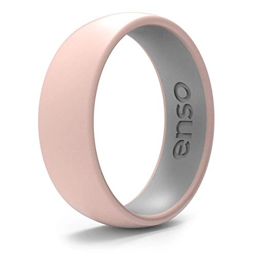 Enso Rings Dual Tone Silicone Wedding Ring  Hypoallergenic Wedding Band  Comfortable Band for Active Lifestyle - Medical Grade Silicone  1.75mm Thick Unisex Band (Pink Sand & Misty Grey, 6)