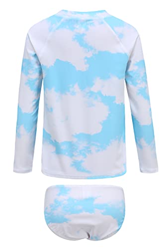Image of Aisyee Girls Long Sleeve Rash Guard Set Two Piece Swimsuits Tie Dye Bathing Suits for Kids UPF 50+ Swim Shirts