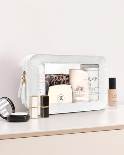 Image of LETGO Clear Sunscreen Makeup Bags Pouch, TSA Approved Toiletry Bag with Zipper, Portable Make Up Organizer Traveling Compact Car Bag for Beach Essentials(Clear-White)