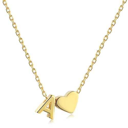 Cadena de Corazón Con Letras Para Mujer - Collar Con Colgante, Iniciales Personalizadas A-Z, Nombre, Amistad - Acero Dorado