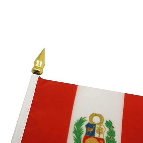 AZ FLAG - Tischflagge Peru - 15x10 cm Goldene Splitze - Peruanische Tischfahne 10 x 15 Cm - Flaggen