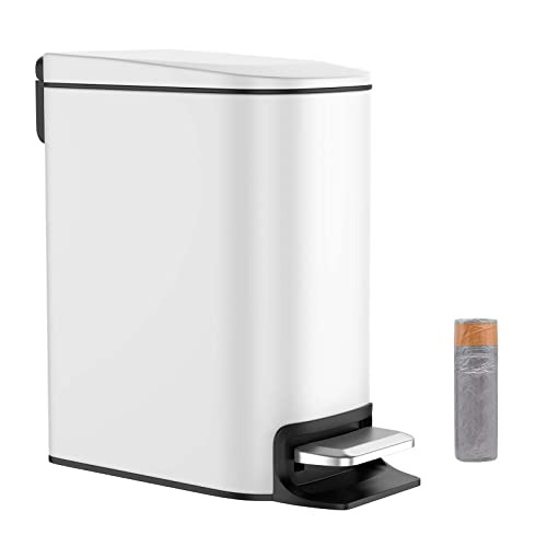 Image of BETHEBEST 6 Liter /1.6 Gallon Small Trash Can with Soft Close Lid, Rectangular , Removeble Wastebasket,Stainless Steel for Bathroom,Bedroom,Office (White)