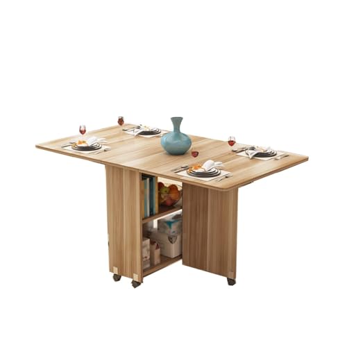 طاولة طعام قابلة للطي مع رف تخزين ودرجين، طاولة متعددة الاست...