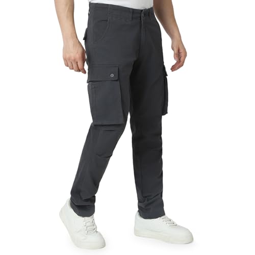 Image of Spykar Men's Relaxed Fit Mid Rise Mid-Rise Casual Cargos