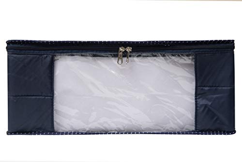 Image of Homestrap set of 3 Parachute Quilted Saree Covers /Clothes Storage Bag /Wardrobe Organizer With Transparent Window And Zip For Lehenga, Suit, Dress,& Accessories (Blue)(Featured on Shark Tank)