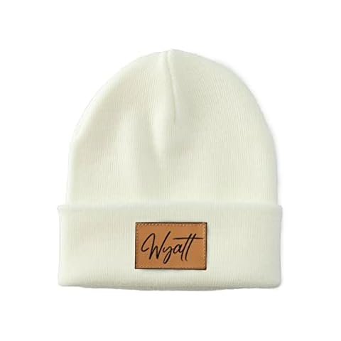 Custom Name Beanie Hat for Baby, Infant, Toddler, Kids, Child, Boys and Girls, Adult, Family, Peronalized (as1, Alpha, m, White, Medium) Cover