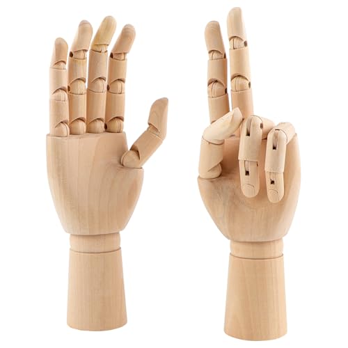 AUEAR, 2 Pack 7 Inch Wooden Mannequin Right Left Flexible Wood Hand Model Drawing Figure Artist Manikin Models for Art Sketching Display