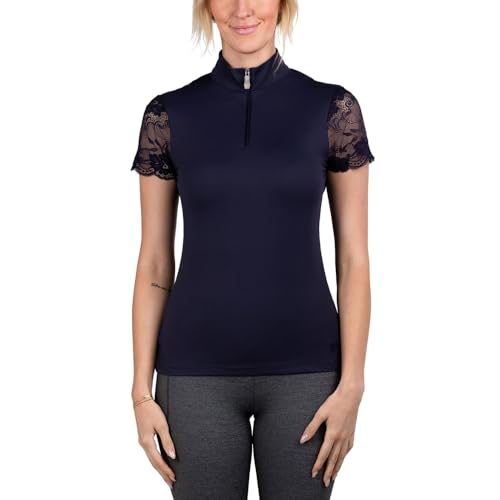 Kastel Denmark Lace Short Sleeve Base Layer Womens Activewear | Sun Protection UPF 30+ | 1/4 Zip Golf, Equestrian, Outdoor
