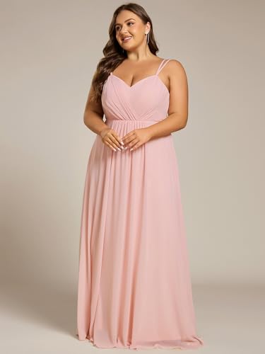 Image of Ever-Pretty Women's Pleated Backless Applique V Neck A Line Chiffon Sleeveless Plus Size Bridesmaid Dresses 01692-DA