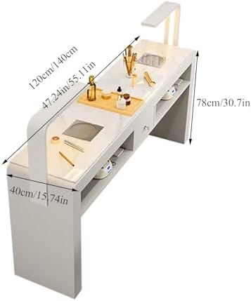 Dressing Table Makeup Table with Flip Top Mirror and Removable Storage Padded Seat Stool Led Smart Glass Dressing Table Chair Set，Modern Manicure Table Nail Tech Desk Drawers Cabinet, Profes