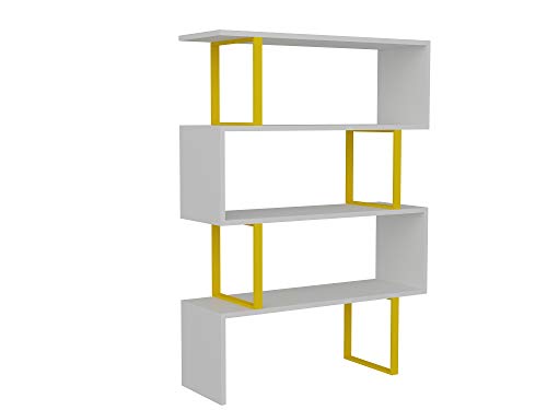 Decorotika Adriana 4-Shelf Geometric Modern Industrial Etagere Bookcase Bookshelf Shelving Unit (Yellow And White) #TOP2