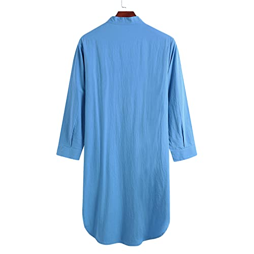 Angbater Men’s Cotton Long Sleeve Nightshirt Sleep Shirt Comfy Nightgown Loose Comfortable Pajamas Lounge Sleepwear For Men4