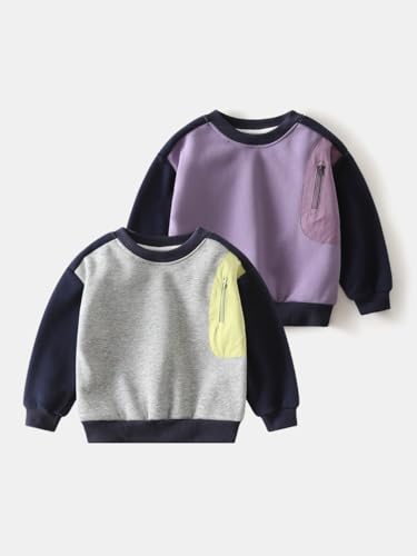 Toddler Kid Boys Autumn Winter Color Block Sweatshirt Long Sleeve Fleece Lined Warm Pullover Top Color Block T-Shirt2