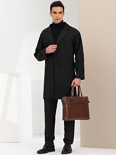 Image of Lars Amadeus Men's Black Winter Trench Coat Notched Lapel Single Breasted Mid-Length Overcoat Small Black