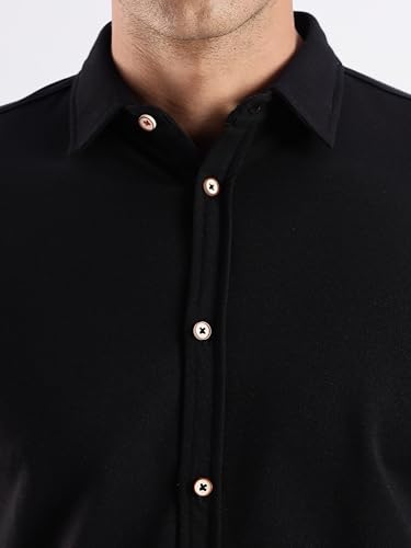 Image of TURMS Men's Solid Knitted Shirts, Odor Control, Stretchable & Breathable, Cotton Blend, Tailored Fit, Full Sleeve