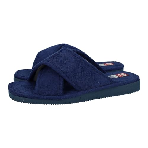 GEMA GARCIA 2506-1 Zapatillas de casa para hombres, azul marino, chinelas de algodón de tiras cruzadas, ideales para verano, hechas en España HOMBRE ZAPATILLAS CASA MARINO 46, 2389346