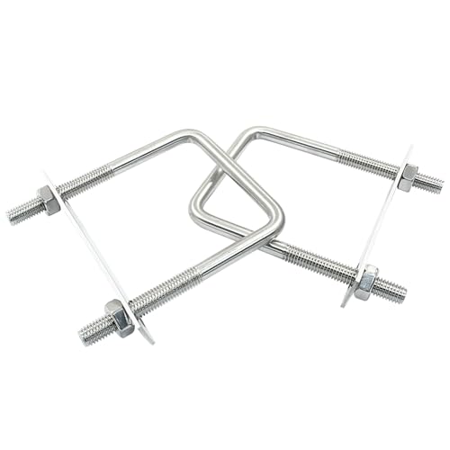 Image of 2 Stainless Steel Square U-Bolts, Inner Width 2.4 inch(60mm), Length 3.9 inch(100mm), M8 304 Stainless Steel with Frame Plates and Nuts for Light Industry, Metallurgy, Construction, Shipping