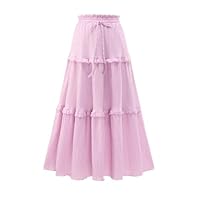 Meetjen Falda larga de verano para mujer, estilo bohemio, con volantes, cintura alta, elástica, casual, para playa, acampanada, a la moda, Lavanda, XXL