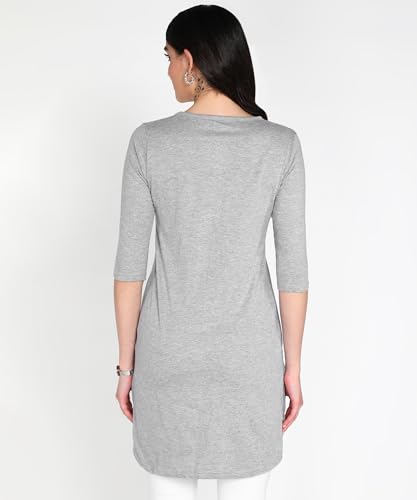 Image of FLEXIMAA Women's Cotton Plain Round Neck 3 /4 Sleeve Long Top