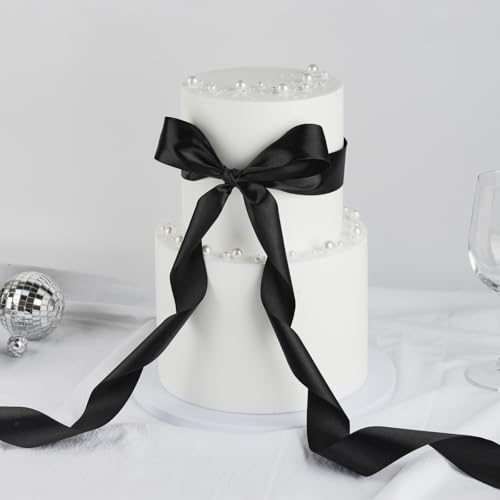 Image of Mauproy 1-1 /2 Inch Wide Black Satin Ribbon, 50 Yards Solid Polyester Fabric Ribbon for Roses Making, Mother's Day, Gift Wrapping, Flower Bouquets, Wedding Decorations, Handmade Crafts
