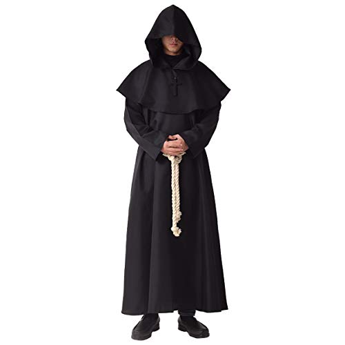 BLESSUME Prêtre Moine Costume de Capuche Médiévale Deguisement Robe Renaissance (Noir,M)