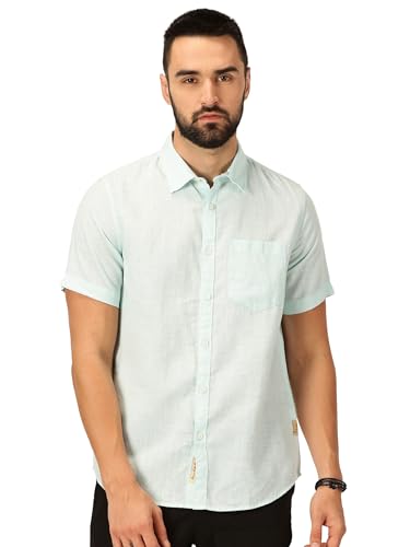 Image of Thomas Scott Men's | Solid | Linen Blend | Slim Fit | Short Sleeve | Spread Collar | Casual |Shirts for Men