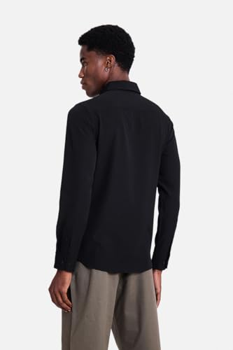 Image of SNITCH Men Casual Shirt | Slim Fit Long Sleeve Spread Collar Vertical Crinkle Textured Pattern | Breathable Polyester Blend & Stretchable Fabric for Casual Outing & Everyday Use