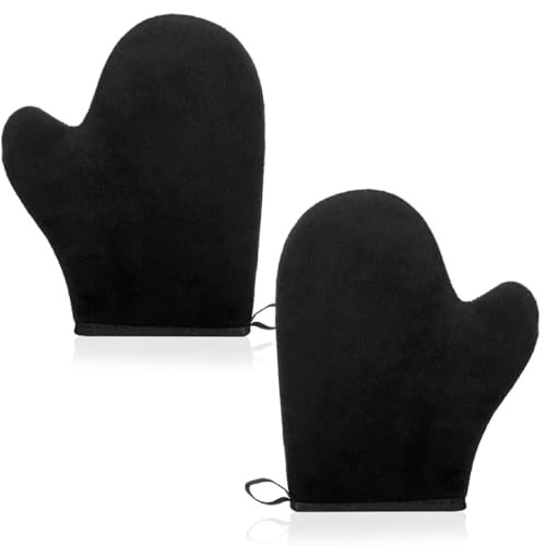 2 Piezas Guante Autobronceador Corporal, Self Tan Mitt Aplicador Autobronceador, Cuerpo Manopla, Acelerador Bronceado，para Crema Autobronceadora Cuerpo y Acelerador Potenciador Bronceado-Negro