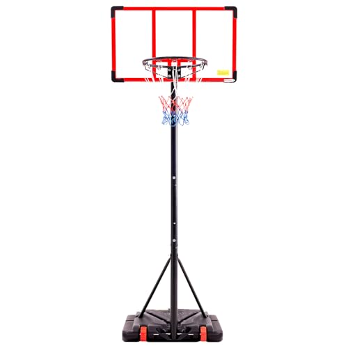 Aidoly 5.08-8.53FT Outdoor Kids Basketball Hoop with Adjustable Height, Portable Basketball Hoops & Goals for Kids/Teenagers/Youth in Driveway/Backyard with Shatterproof Backboard Fillable Base, Red
