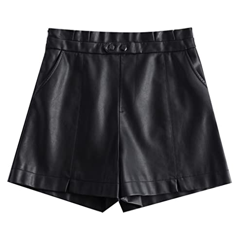 Shorts en cuir de jambe large RLKHXBS à taille haute pour femme