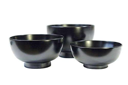 Matsuya Lacquerware Shop GF22111 Echizen Lacquerware Dishwasher Safe 3-Piece Set of Nesting Bowls, Black