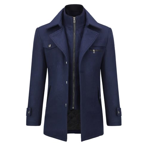 Allthemen Abrigo de invierno para hombre abrigo corto abrigo de lana cálido chaqueta de invierno de negocios Azul M