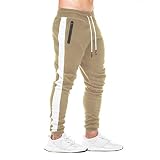 FEDTOSING Herren Jogginghose Fitness Sporthose Baumwolle Slime Fit Hose Joggers Streetwear Freizeithose Laufen Trainningshose Khaki XL