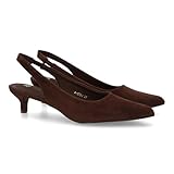 shoes&blues.es 101527 Zapato de Mujer Tipo Slingback con Diseno Elegante y Minimalista, Ideal Tanto para Looks Formales como para Outfits mas Casuales. Cierre Elastico y Tacon bajo. Cafe Talla 41