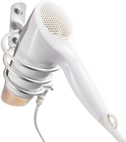 No Drilling Hair Dryer Holder,Wall-Mounted Spiral Hair Dryer Shelf, Stainless Steel Hair Dryer Bracket,Self-Adhesive Hair Dryer Storage Rack for Bathroom Bedroom (Silver)