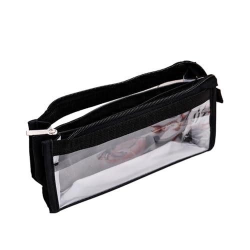 1 estojo criativo simples de grande capacidade transparente para estudantes bolsa de armazenamento com zíper portátil, Preto, 21.5*7.5*10cm