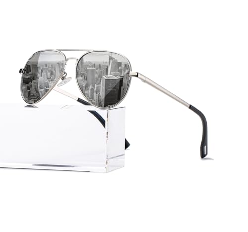 HJSTES Polarized Aviator Sunglasses for Women Men Classic Metal Shades Mirror Lens 100% UV Blocking, 58mm