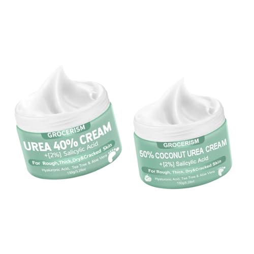 Grocerism Urea Cream 40 Percent For Feet Plus 2% Salicylic Acid 5.29 oz + Urea Cream 50 Percent for Feet with Coconut 5.29 oz