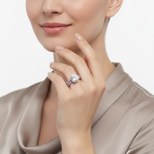Image of Choose Your Gemstone Hidden Diamond CZ Wedding Set 925 Sterling Silver Round Shape Wedding Ring Sets Minimal Modern Design Birthday Gift Wedding Gift US Size 4 to 12