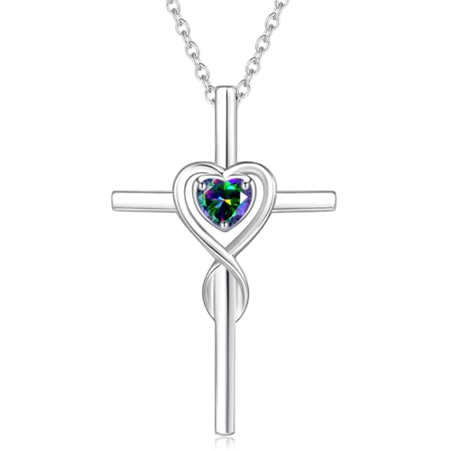 FANCIME Alexandrite Cross Necklace For Women Sterling Silver Birthstone Necklace Alexandrite Infinity Heart Cross Pendant June Birthstone Jewelry Gifts for Women