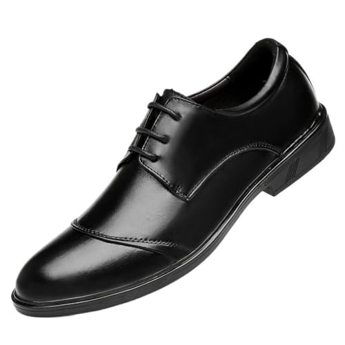 Men's Lace up Genuine Leather Oxfords Comfortable Business Casual Dress Shoes Pointed Toe Height Increasing Formal Shoes for Office Wedding and Daily Wear