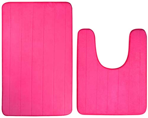 JDYYICZ Juego de 2 tapetes de baño de espuma viscoelástica, suaves, antideslizantes y absorbentes, de microfibra, tapete de inodoro en forma de U, 32 x 20 pulgadas + 24 x 20 pulgadas, color rosa