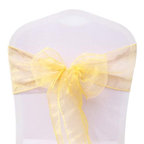 TINWARM 100PCS Rubans en Organza Housse de Chaise Nœuds Rubans Nœuds de Mariage Décoration de Ceremonie Fête Anniversaire 18 x 275cm (Or)