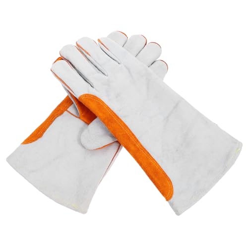 Mikikit Long Sleeve Welding Gloves Cut Resistant Cowhide Gloves for Welding Handling Metalworking Heat Resistant White