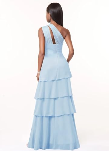MYDRESS One Shoulder Bridesmaid Dresses 2025 Tiered A Line Pleated Long Formal Party Gown2