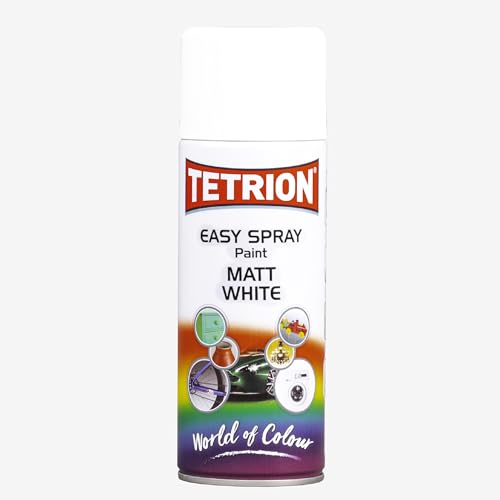 Image of Tetrion Easy Spray Paint - Matt White 400ml - All-Purpose Fast Drying Acrylic Spray for Wood, Metal, Plastic, Ceramic & More, Smooth Base Coat - Indoor & Outdoor Use, 13.5 Oz