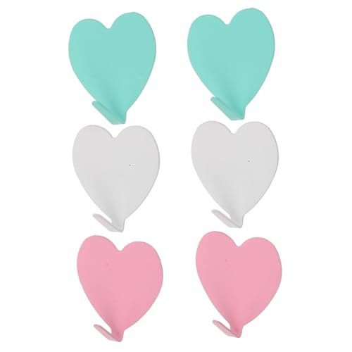 EPIGEIST 6 piezas Ganchos Adhesivos con Forma de Corazón para Pared Diseño para Colgar Llaves Toallas y Bolsos Decoración para Habitación Femenina Colores Pastel Verde Rosa Blanco